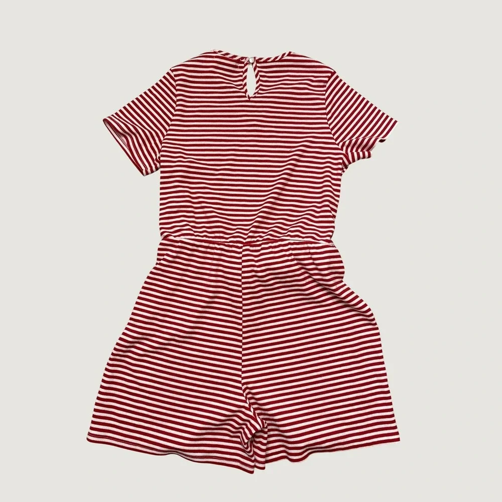 Walking On Sunshine Size XL Romper Red White Striped Ribbed Knit Tie Front NWT